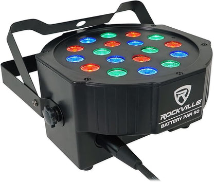 Rockville Battery PAR Pack 50 Black (10) Rechargeable RGB Wash Lights with Charging Case, 18 LEDs, RF Remote, DMX Control, 10-Hour Battery, for DJs and Event Lighting