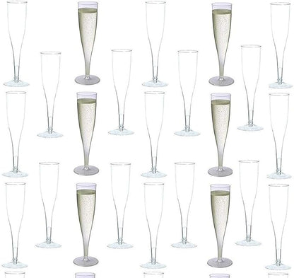 Oojami 100 Plastic Classic Champagne Disposable Flutes for Parties Plastic cups Wedding Party Toasting Cocktail Cups Bulk Party Pack (Clear)