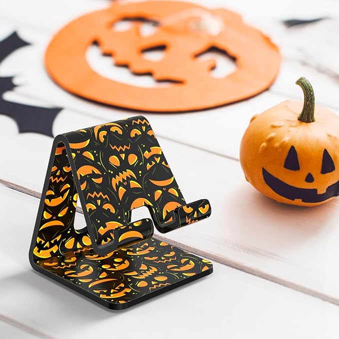 Crpich Acrylic Cell Phone Stand, Portable Phone Holder, Phone Stand for Desk, Compatible with Phone16 15 14 13 12 Pro Max Mini 11 Xr 8 Plus SE, Switch, Android Smartphone, Pad, Tablet, Pumpkin Print