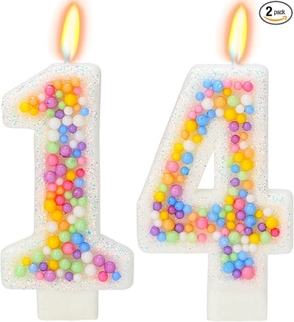 14th Birthday Candle for Cake, Colorful Macaron Numeral Candles for Boys/Girls, Theme Birthday Party Cake Decorations, Cake Topper for Birthday Party Supplies (Number 14)