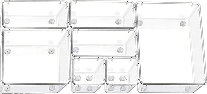 Clear Acrylic Drawer Organizer Trays, 5 Size Junk Box Organization Small Storage Container Bin for Desk Makeup Bathroom Vanity Kitchen Tool Make Up Workspace Home Dorm Apartment Office Room Nightstand