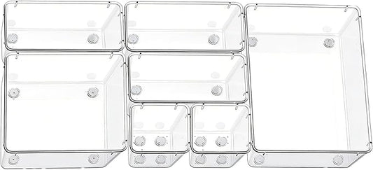 Clear Acrylic Drawer Organizer Trays, 5 Size Junk Box Organization Small Storage Container Bin for Desk Makeup Bathroom Vanity Kitchen Tool Make Up Workspace Home Dorm Apartment Office Room Nightstand