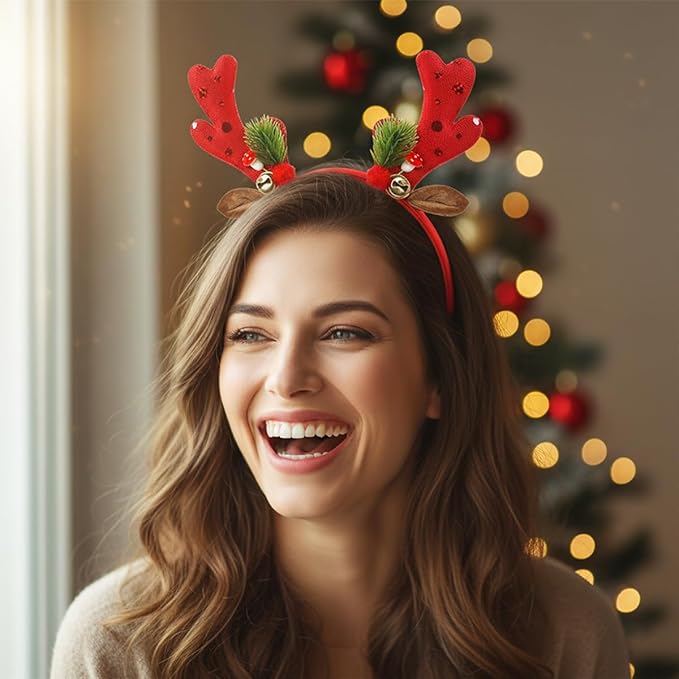 Christmas Headband - Glitter Christmas Headbands for Women - Red Sequin Reindeer Antlers Headband for Winter Party Decorations - Dress Accessories - Cosplay Costume