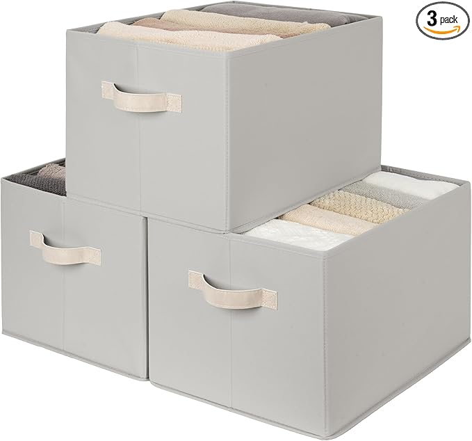 StorageWorks Storage Baskets for Shelves, Fabric Storage Bins, Closet Organization and Storage Baskets, Organizer Bins for Clothes, Light Gray, Extra Large, 3-Pack