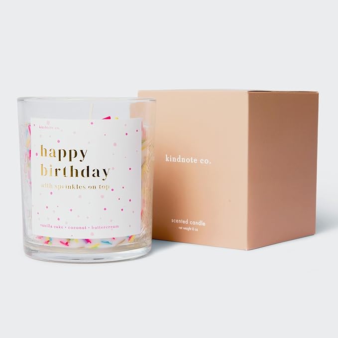 Happy Birthday Candle for Women - 8oz Soy Candle, Vanilla Cake, Coconut, Buttercream Scent - Festive Sprinkles, Premium Design, Eco-Friendly, 40+ Hours Burn Time