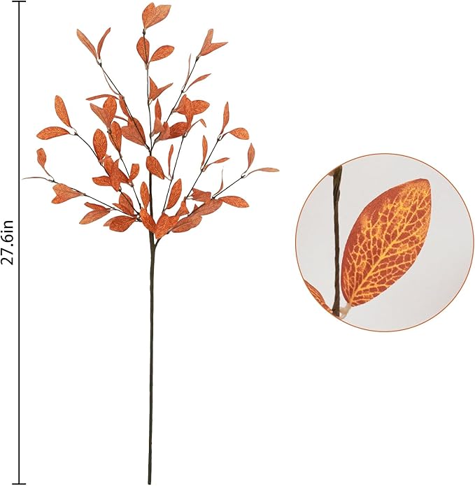 Uieke 6 Pcs Artificial Fall Eucalyptus Stems Fall Eucalyptus Leaves Plants Fall Decorations with Fall Leaves for Autumn Office Home Wedding Centerpiece Fall Florals Arrangement Decor (Orange)