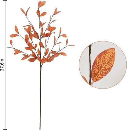 Uieke 6 Pcs Artificial Fall Eucalyptus Stems Fall Eucalyptus Leaves Plants Fall Decorations with Fall Leaves for Autumn Office Home Wedding Centerpiece Fall Florals Arrangement Decor (Orange)