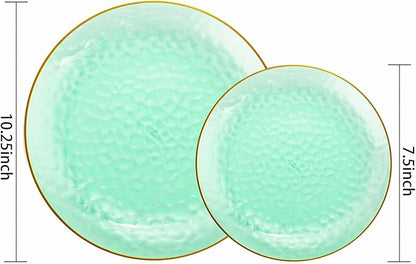 Rubtlamp 60 Green Plastic Plates, Hammered Clear and Gold Disposable Plates Include 30 Dessert Platos, 30 Dinner Platos for St. Patrick's Day