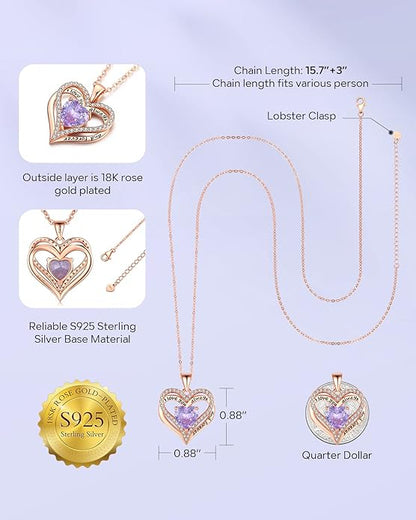 S925 Sterling Silver Necklace for Women, Wife Jewelry Rose Gold, Mom Birthday Valentines Mothers Day Gifts, Girlfriend Necklaces, Daughter Heart Jewel, Anniversary for Her