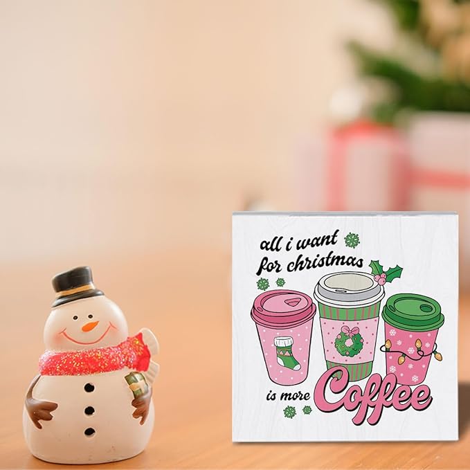 Pink Christmas Coffee Bar Decor Christmas Decorations for Kitchen Bar counter Merry Xmas Decorations 5 x 5 Inches