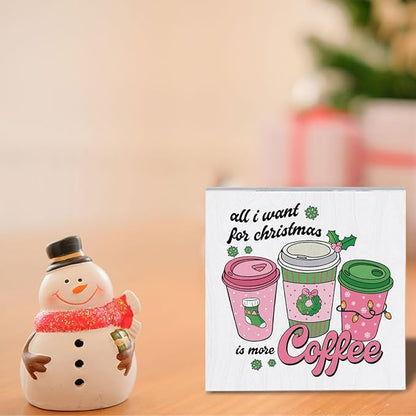 Pink Christmas Coffee Bar Decor Christmas Decorations for Kitchen Bar counter Merry Xmas Decorations 5 x 5 Inches