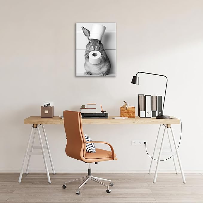 Bunny Bathroom Wall Art, Rabbit Pictures Wall Decor, Animal Canvas Prints Painting, Framed Artwork For Bathroom Living Room Bedroom Office Dining Room 20"X16"