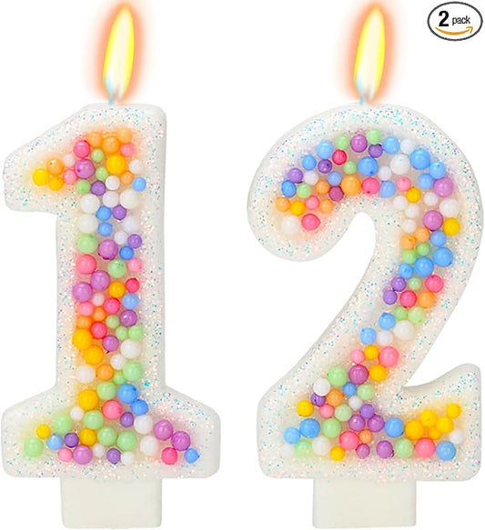12th Birthday Candle for Cake, Colorful Macaron Numeral Candles for Boys/Girls, Theme Birthday Party Cake Decorations, Cake Topper for Birthday Party Supplies (Number 12)
