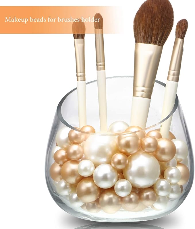Hicarer 120 Pieces Pearl for Vase Filler Pearl Bead Vase Centerpieces Brush Holder Assorted Round Faux Bead for Crafting, Home Wedding Table Decor 14/20/30 mm(Creamy White, Gold)