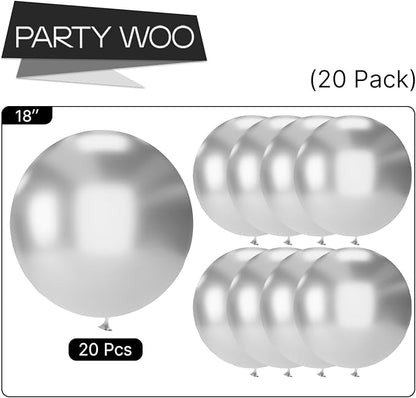 PartyWoo Silver Balloons 20pcs 18 Inch Silver Latex Helium Balloons for Birthday Wedding Anniversary Graduation Bachelorette Engagement Bridal Shower Retirement Party Decorations Silver-G102