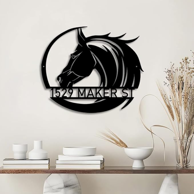 Personalized Name Horse Lamp Custom Wooden/Metal Horse Night Light Horse Wall Art LED Horse Light Farmhouse House Sign Horse Themed Gifts for Girl Birthday Christmas(Horse Address Light)