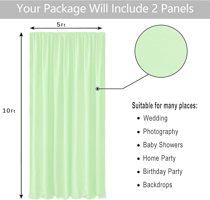 Hiasan 10ftx10ft Light Sage Backdrop Curtains for Parties, Polyester Photography Backdrop Drapes for Family Gatherings, Wedding Decorations