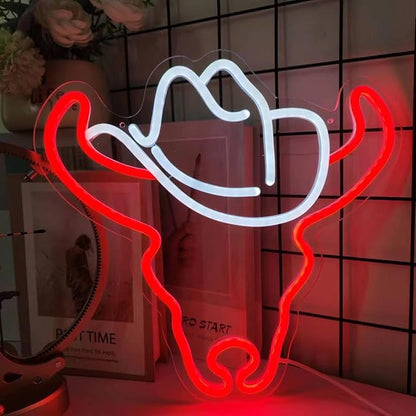 Cowboy Bull Neon Sign for Wall Decor Cowboy Kit Led Neon Light for Bar Wedding Birthday Home Party ，Art Decor Gifts for Boys Game Room,Powered by USB