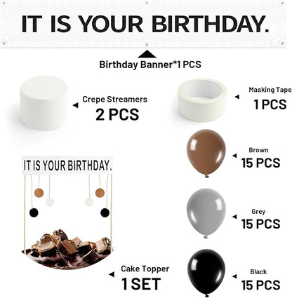 The Office Birthday Decorations with It Is Your Banner, Cake Topper, 50Pcs Office Merch, 12Inches Grey Brown Black Balloons Packs for colleagues Boss Birthday Party Decorations (50)