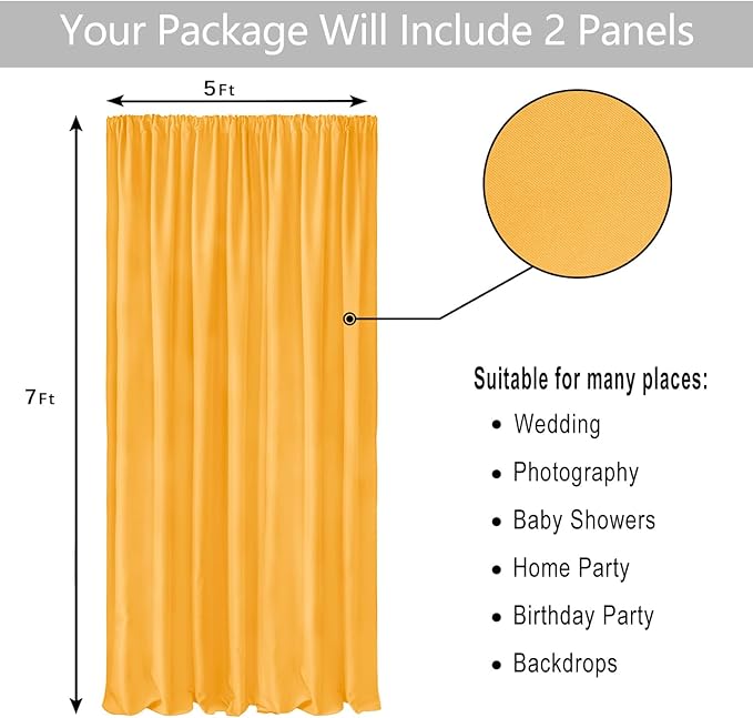 Hiasan Orange Yellow Backdrop Curtains for Parties, Polyester Photography Backdrop Drapes for Family Gatherings, Wedding Decorations, 5ftx7ft, Set of 2 Panels