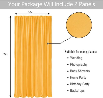 Hiasan Orange Yellow Backdrop Curtains for Parties, Polyester Photography Backdrop Drapes for Family Gatherings, Wedding Decorations, 5ftx7ft, Set of 2 Panels
