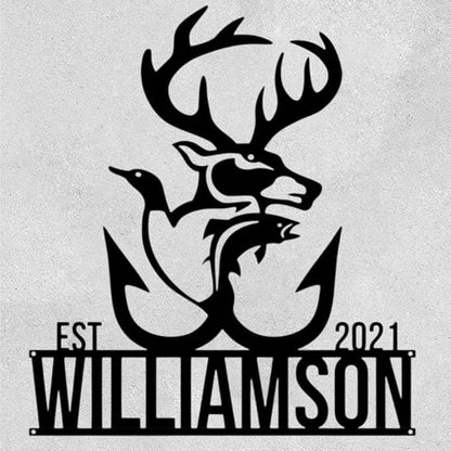 Personalized Deer Hunting Metal Sign, Rustic Antler Wall Art, Black Home Cabin Plaque, Outdoor Christmas Decorations,Custom Wildlife Gift for Men, Hunters and Nature Enthusiasts