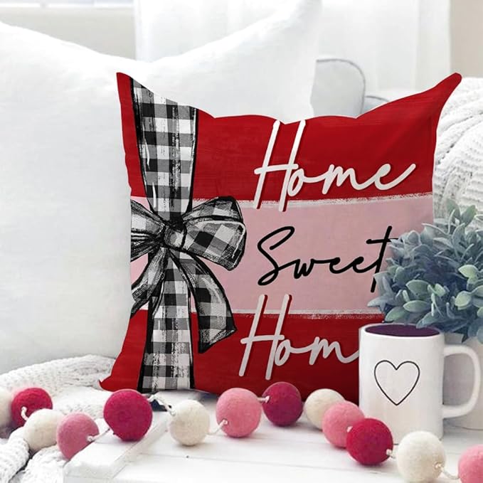 GEEORY Valentine's Day Love You More Home Sweet Home Throw Pillow Covers 18x18 Inch Set of 4, Eucalyptus Hearts Truck Stripes Decorative Farmhouse Wedding Cushion Case for Home Decoration G653-18