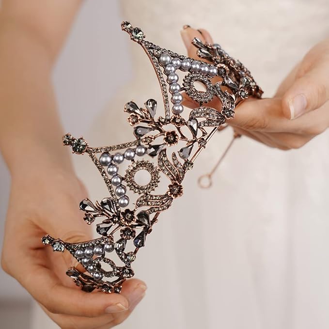 Wekicici Baroque Queen Crown Black Crystal Tiara Rhinestone Princess Wedding Headband for Women Birthday Pageant Party(Black)