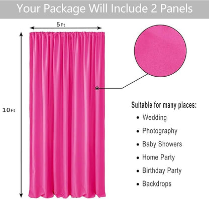 Hiasan Fuchsia Backdrop Curtains for Parties, Polyester Photography Backdrop Drapes for Family Gatherings, Wedding Decorations, 5ftx10ft, Set of 2 Panels