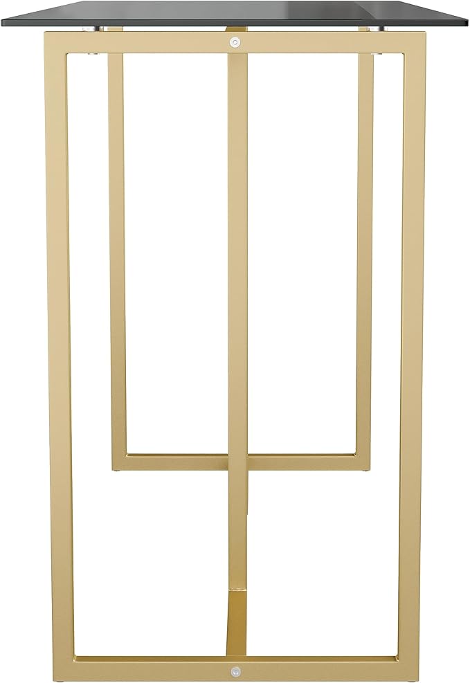 Martha Stewart Eli Home Office Desk with Glass Top and Steel Frame, Polished Brass