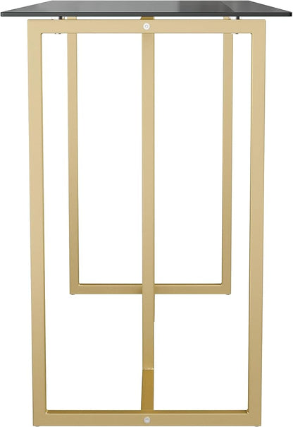 Martha Stewart Eli Home Office Desk with Glass Top and Steel Frame, Polished Brass