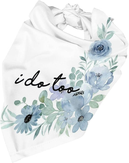I Do Too Dog Wedding Bandana,Married Puppy Pet Bandanas Accessories,Wedding Photo Prop for Dog Lover Pet Scarf Accessories (Blue Flowers)
