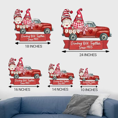 Growing Old Together Gnomes Wooden Plaque, Personalized Gifts for Him Her Wife, Custom Wood Sign Anniversary Couples Gift, Christmas Valentine Gift For Parents, Grandparents Decorations Sign 23