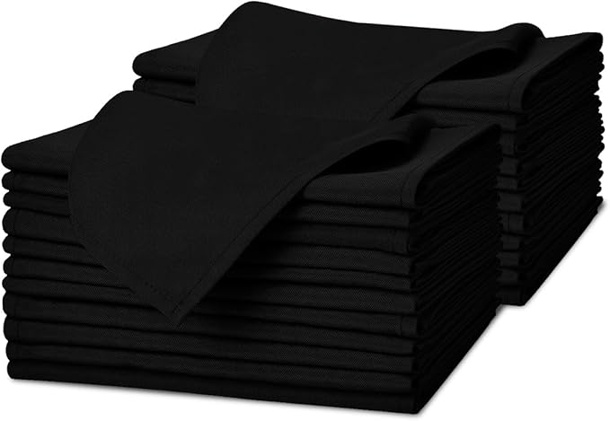 Black Cloth Napkins Bulk (Pack of 24) - 100% Polyester Dinner Linen Napkins Cloth Washable & Reusable - Durable with Hemmed Edges - Ideal for Parties and Weddings (17x17 Inches)