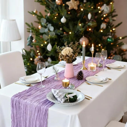 12 Pack Lavender Cheesecloth Table Runner 10Ft Boho Gauze Cheese Cloth Romantic Lilac Table Runner for Wedding Bridal Shower Birthday Party Fall Thanksgiving Table Decor (Light Purple)