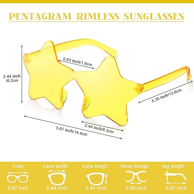 Cindeer 40 Pairs Rimless Star Shape Sunglasses Colorful Transparent Sunglasses Pentagram Glasses for Party