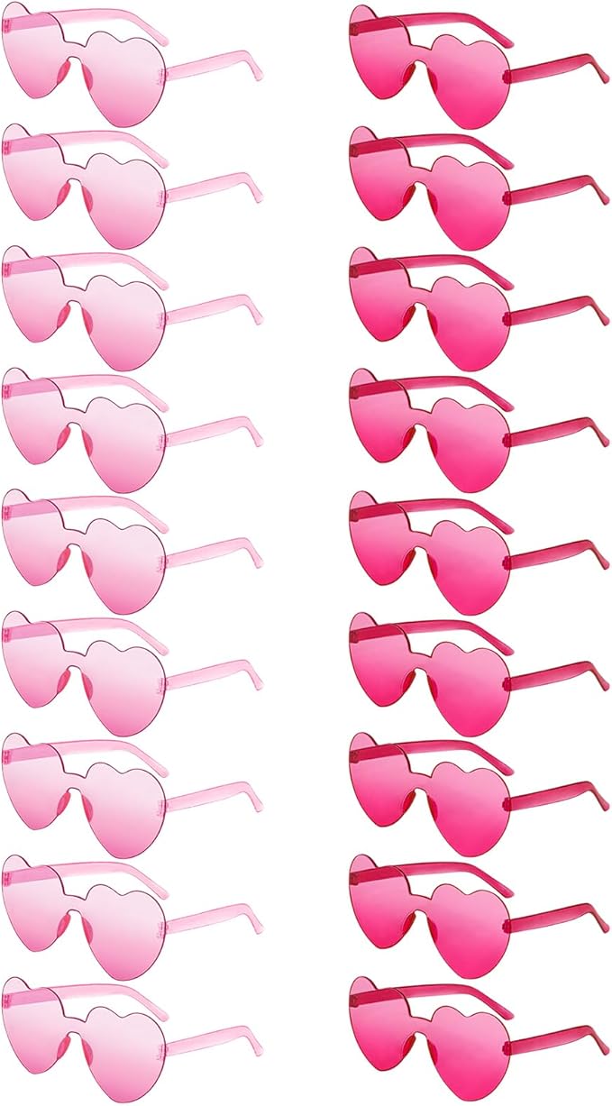 SUNOVELTIES 18 Heart Shape Rimless Sunglasses Transparent Candy Color Party Glasses Colored Eyewear for Women