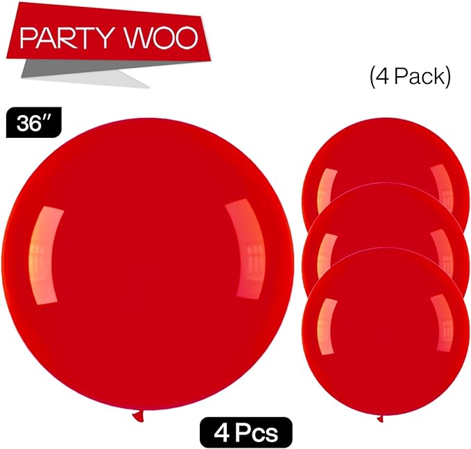 PartyWoo Red Balloons 4pcs 36 Inch Red Helium Balloons for Birthday Graduation Bachelorette Citizenship Firefighter Strawberry Anniversary Cherry Casino Movie Theme Party Decorations Red-Y57