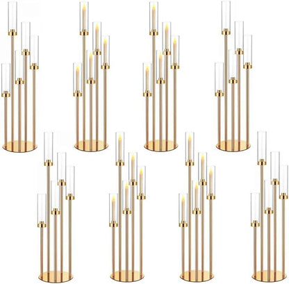 35in 8 Set Gold Candelabra Candle Centerpieces for Tables Candlesticks Holder Wedding Centerpieces Table Decorations Acrylic lampshade Fit 0.9" LED Candle