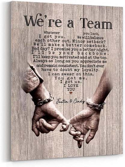 GABITA Personalized Wall Art for Couples, Anniversary Canvas for Couple Parent Grandparent, We're A Team Canvas for Couple Lover Husband Wife, Romantic Wall Decor, Wedding Keepsake 2