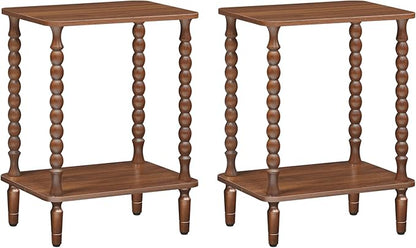 HOOBRO End Tables Set of 2, 2-Tier Small Side Table with Spindle Legs, Nightstand with Storage Shelves, Sofa Side Table, for Small Space, Living Room, Bedroom, Walnut WL189BZP201