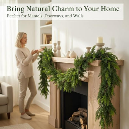 9ft Christmas Real Touch Garlands with Withered Branches,Suitable for Gifting,Artificial Cedar Pine Garland for Christmas Decorations Home Indoor Stairs Table Fireplace Outdoor Holiday