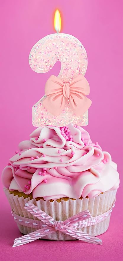 22nd Birthday Candles for Cake, Pink Bow Number Cake Candles, 2.76 inch Number Happy Birthday Candle, Cake Topper Decoration for Birthday Party (Number 22)