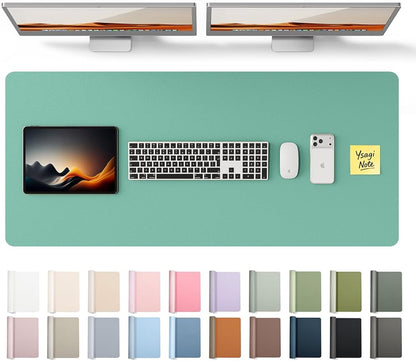 YSAGi Leather Desk Protector, Office Mat, Large Mouse Mat, Non-Slip PU Leather Blotter, Laptop Desk Pad, Waterproof Writing Pad for Office and Home (Green-Blue, 47" x 17")