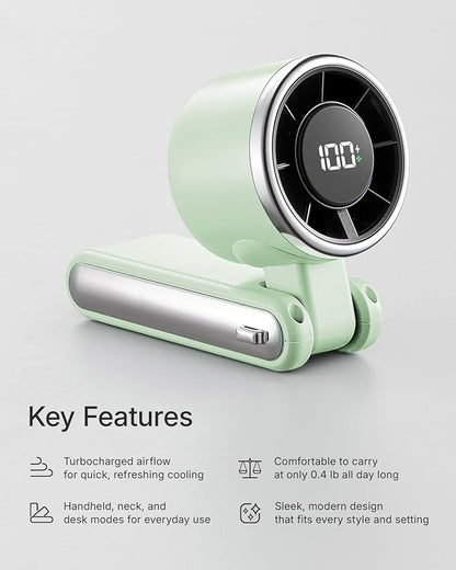 Portable Handheld Turbo Fan - 5 Gear High Speed 4000mAh Rechargeable Mini Personal Hand Fan Blow Cold Air, Battery Operated Travel Essentials, Beach Vacation, Gifts for Women, Men (Green)