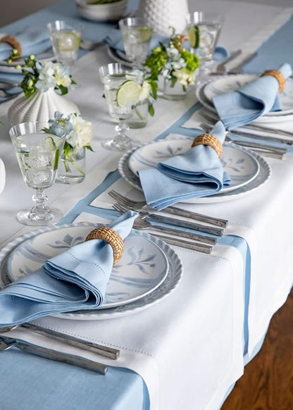 Solino Home Linen Cloth Placemats Set of 6-100% Pure Linen Hemstitch White Placemats 14 x 19 Inch - Classic Hemstitch Table Place Mats for Fall, Autumn, Winter, Christmas, Holiday, New Year