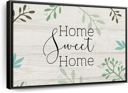 Elephant Stock Home Sweet Home Foliage Wall Art - Horizontal Floating Framed Canvas - 1-Piece Living Room Wall Decor - Leaf Digital Art Canvas Print - Beige and Black Decor for Wall by Susan Jill - 40" X 27"