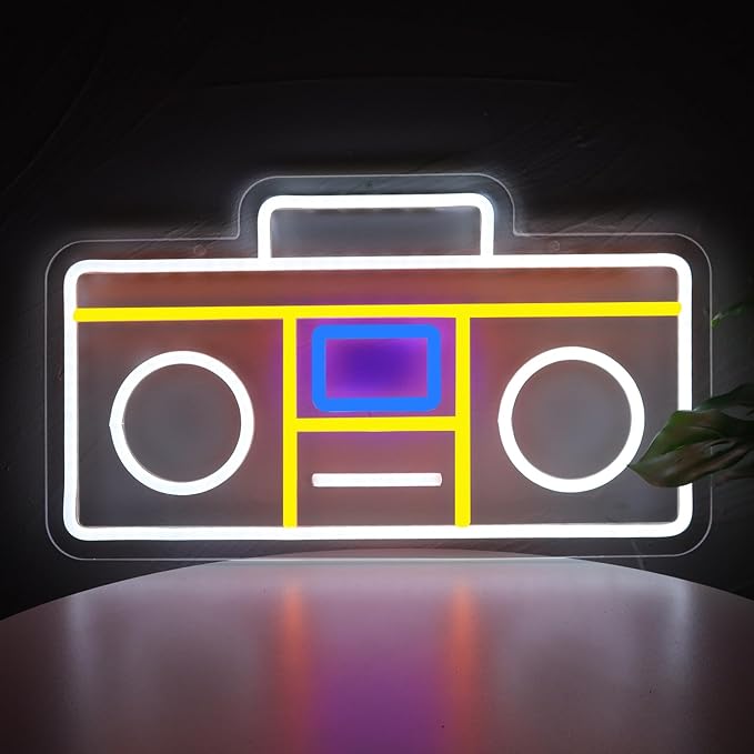 Retro Radio Neon Sign Vintage Yellow Radio Neon LightUSB Neon Signs for Game Room Decor 80s Music Neon Light Sign for Bedroom Retro Cafe Party Decoration