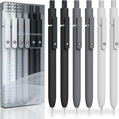 Gel Pens, 6 Pcs 0.5mm Fine Point Black Ink Pen With Smooth Writing, Office Desk Accessories, Writing Supplies Gifts for Men Women, Quick Dry Pens Ballpoint For Journaling, Black/Gray/White