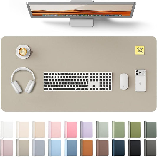 YSAGi Leather Desk Pad Protector, Office Desk Mat, Large Mouse Pad, Non-Slip PU Leather Desk Blotter, Laptop Desk Pad, Waterproof Desk Writing Pad for Office and Home (Olive Beige, 35.4" x 17")